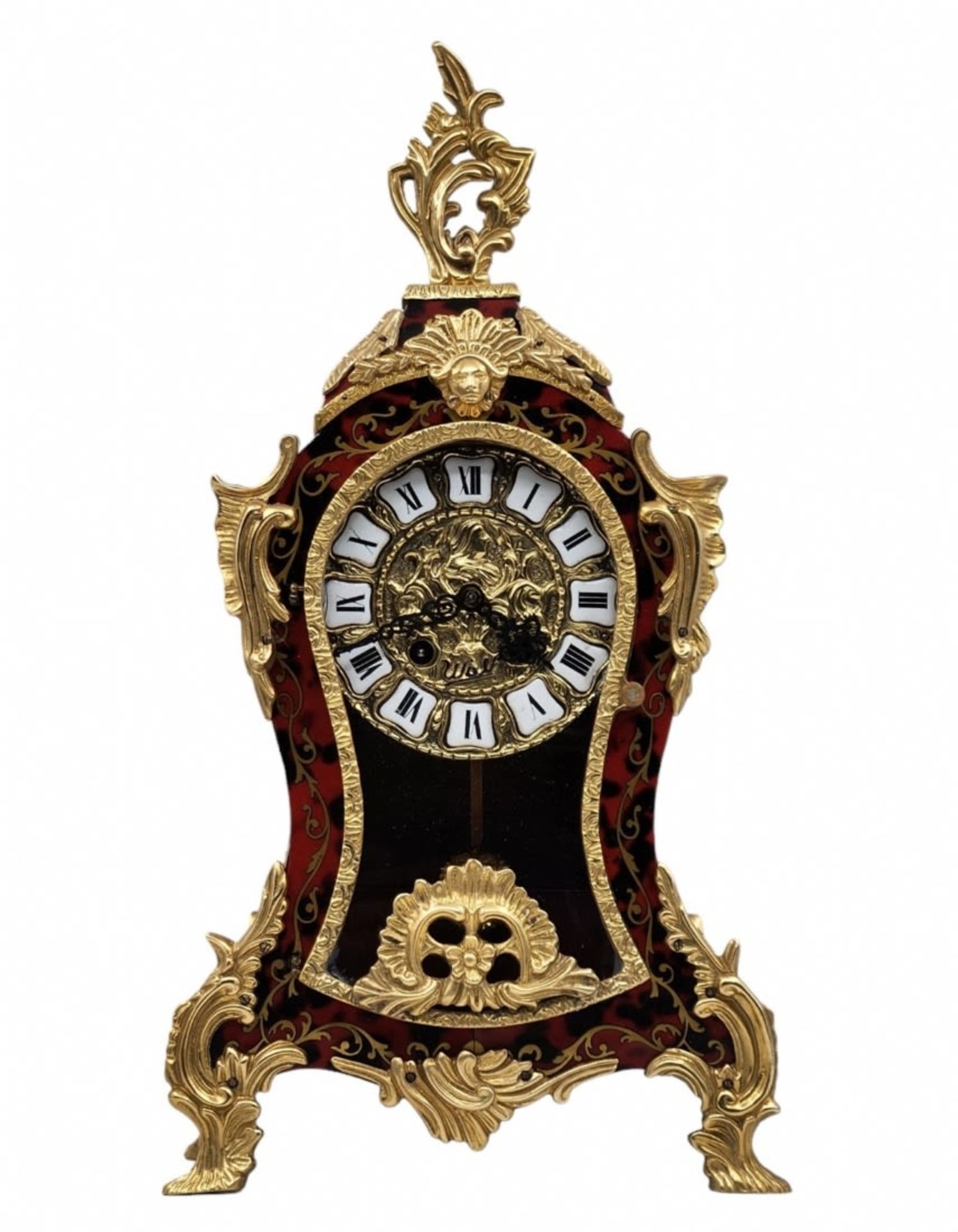 Antique French Bracket Clock, in the style of Andre Charles Boulle and a matching shelf (Wall - Image 3 of 13