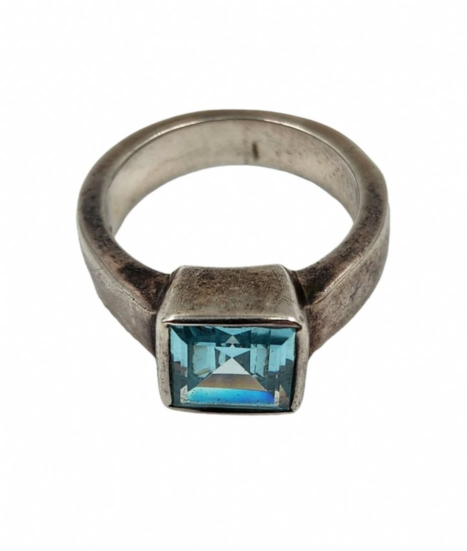 Sterling silver ring, signed: 925, set with an aqua marine stone, the size of the ring according - Bild 4 aus 4