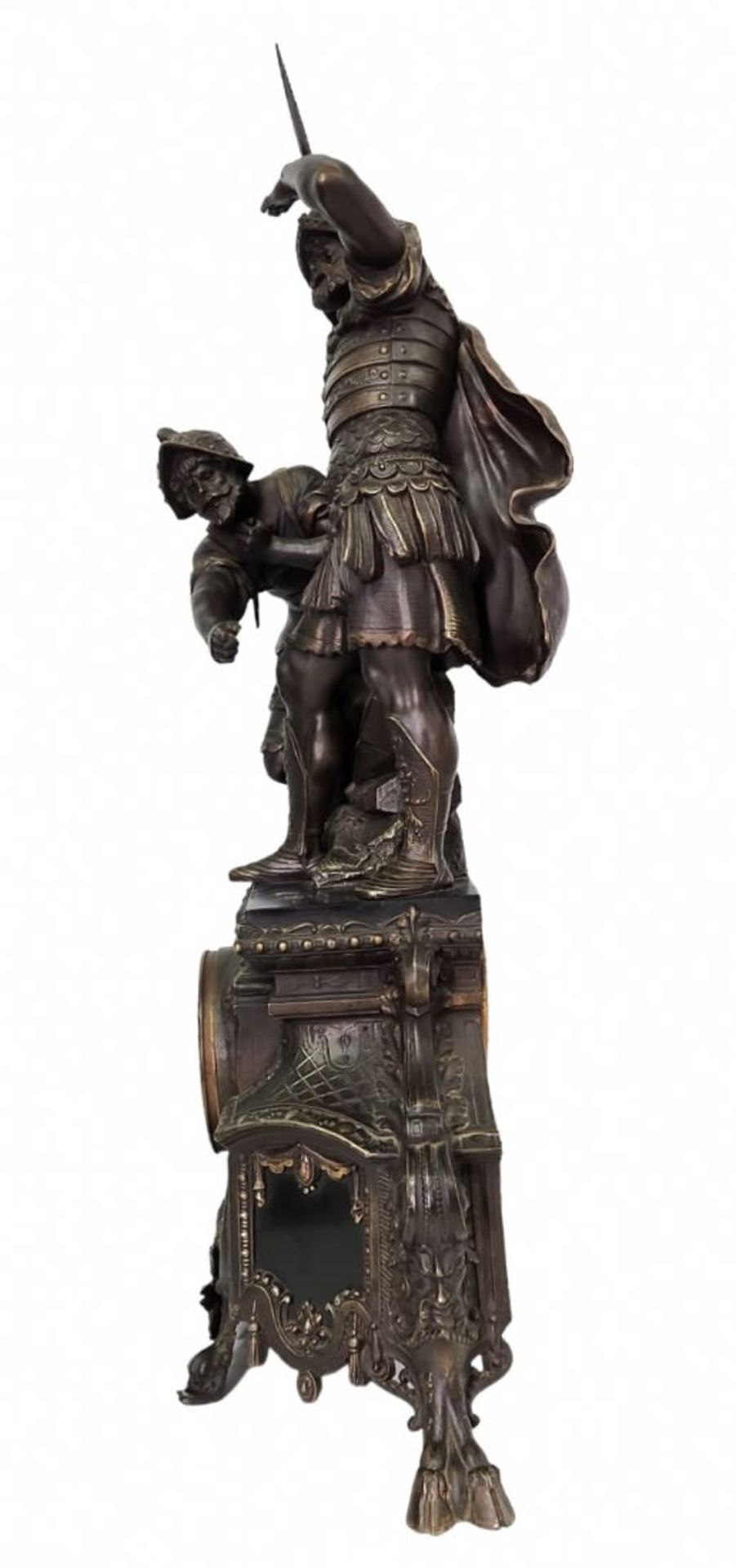 Large antique French mantel clock, magnificent and particularly impressive, made of Spelter, the - Image 3 of 24