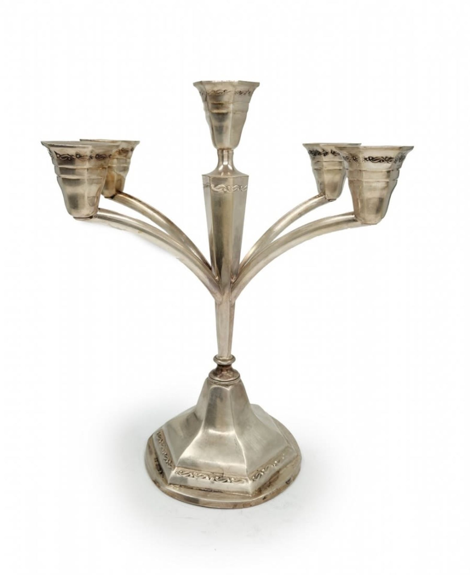 A silver candlestick for five candles, made by the 'Hazorifim' company, made of '800' silver, - Image 2 of 8