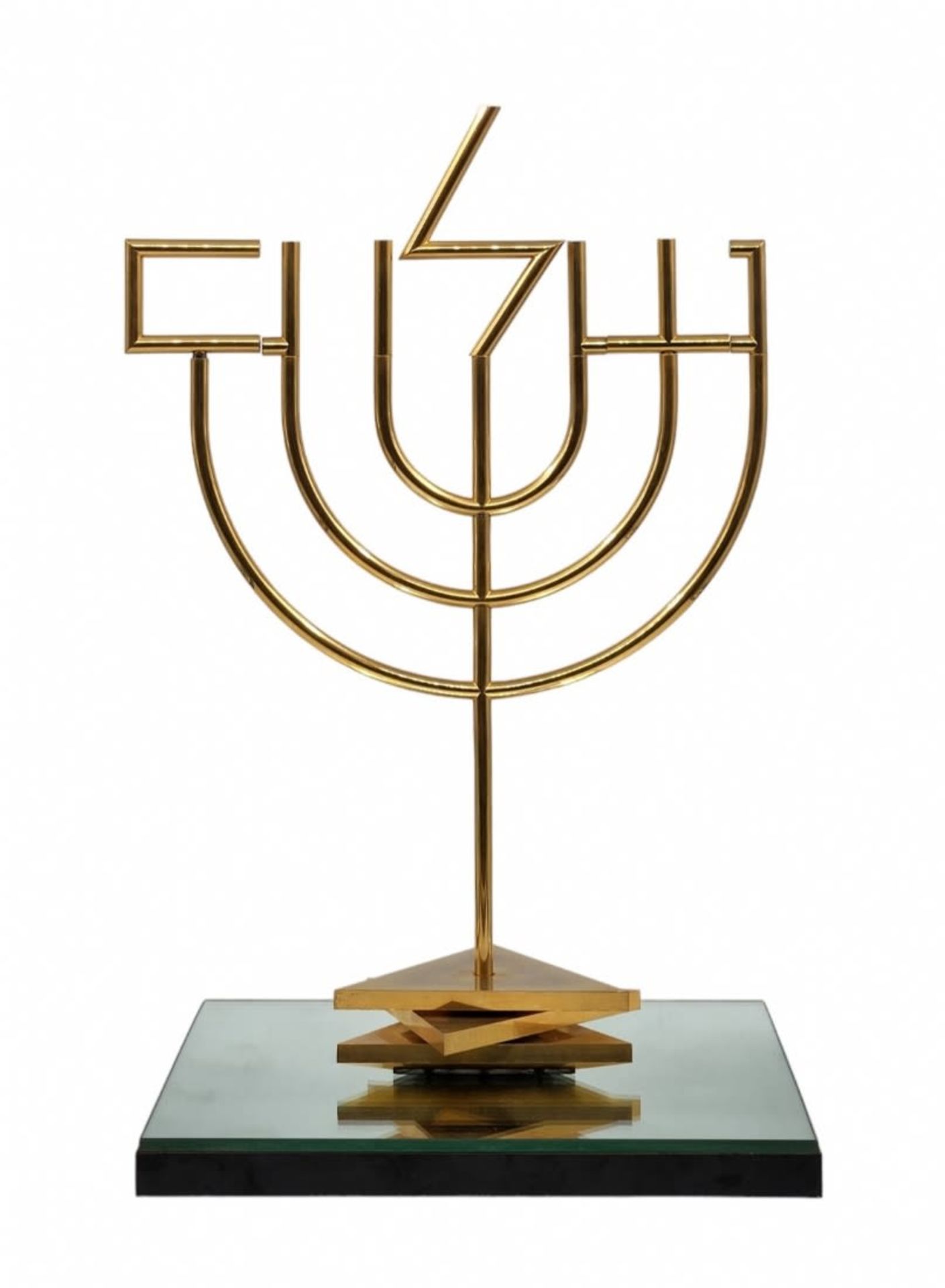 Yaacov Agam - 'Peace Menorah', kinetic, modular sculpture, in the form of a menorah, made of gold- - Bild 3 aus 9