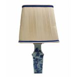 Chinese base (leg) for a table lamp, a square blue and white porcelain jug, wooden base and