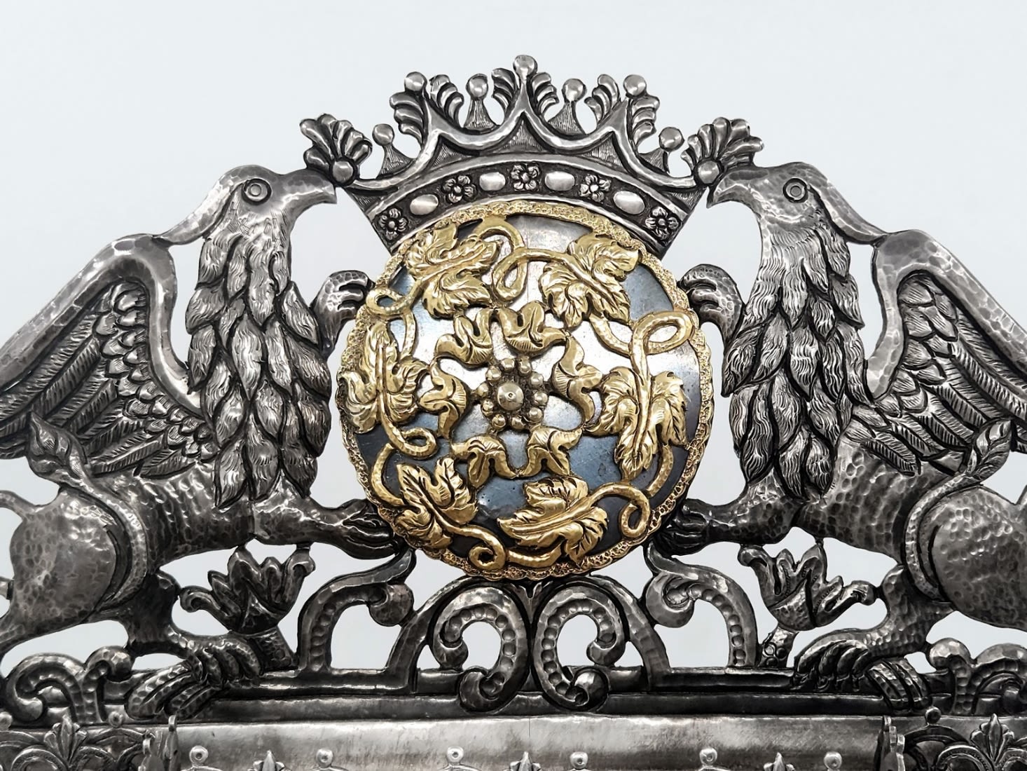 Luxurious and large Hanukkah menorah, very impressive and made from silver in repousse technique., - Image 6 of 13