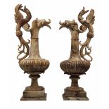 A pair of antique alabaster vases, probably French or Italian, mid-19th century, hand-carved in