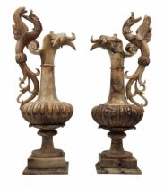 A pair of antique alabaster vases, probably French or Italian, mid-19th century, hand-carved in