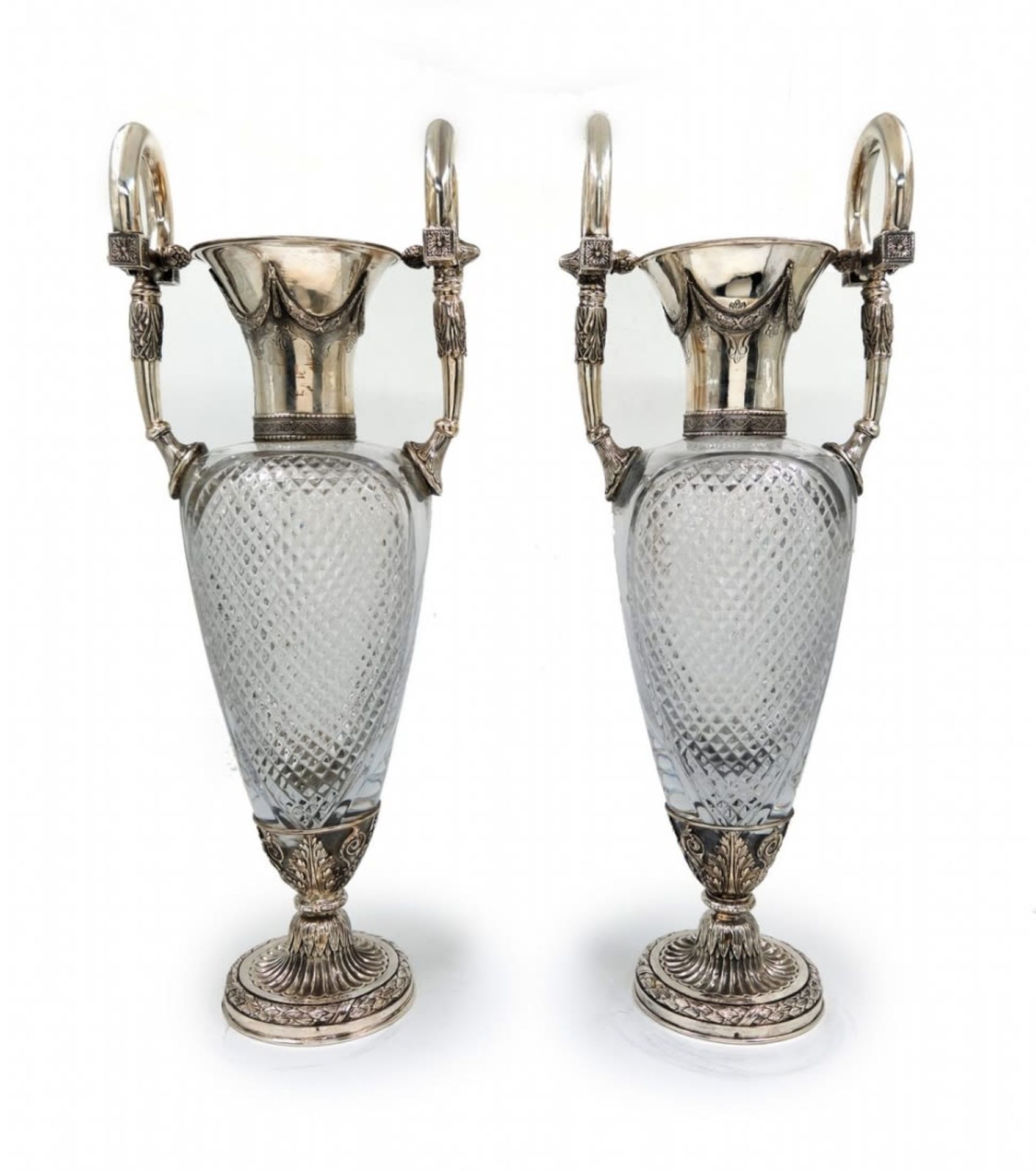 A pair of high and luxurious vases, made of polished crystal and 'sterling' silver, signed: 'A.N