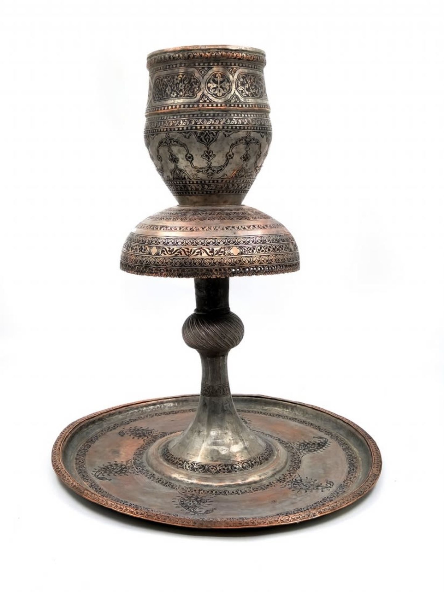 A large and high-quality antique Persian mosque lamp, Qajar dynasty period, (Qajar dynasty) 1794-