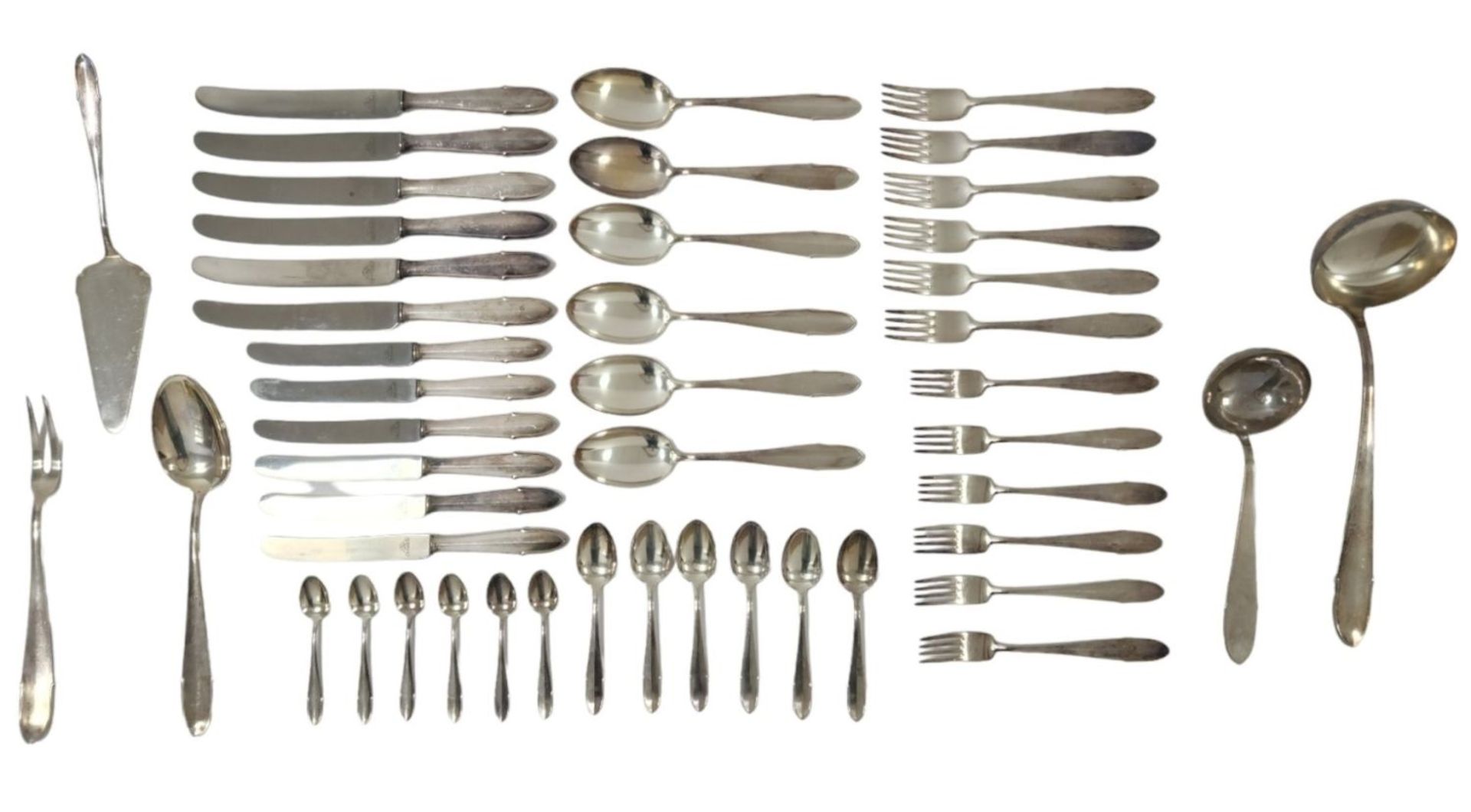 Parts of a German cutlery set, made by 'WMF', made of '800' silver, signed, total weight (without