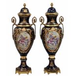 A pair of old, beautiful and impressive French vases in the 'Sevres' style, made of porcelain,