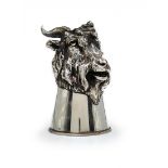 A large silver cup made of 'sterling' silver (925), sculpted in the form of a goat's head,