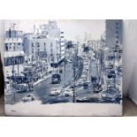 Rachel Timor - 'View of Tel Aviv' - oil on canvas, oil on canvas, Signed, a little dirt in the