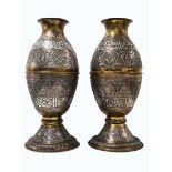 A pair of Islamic vases, impressive and high-quality decorative, made in Damascene Work, (inlay of