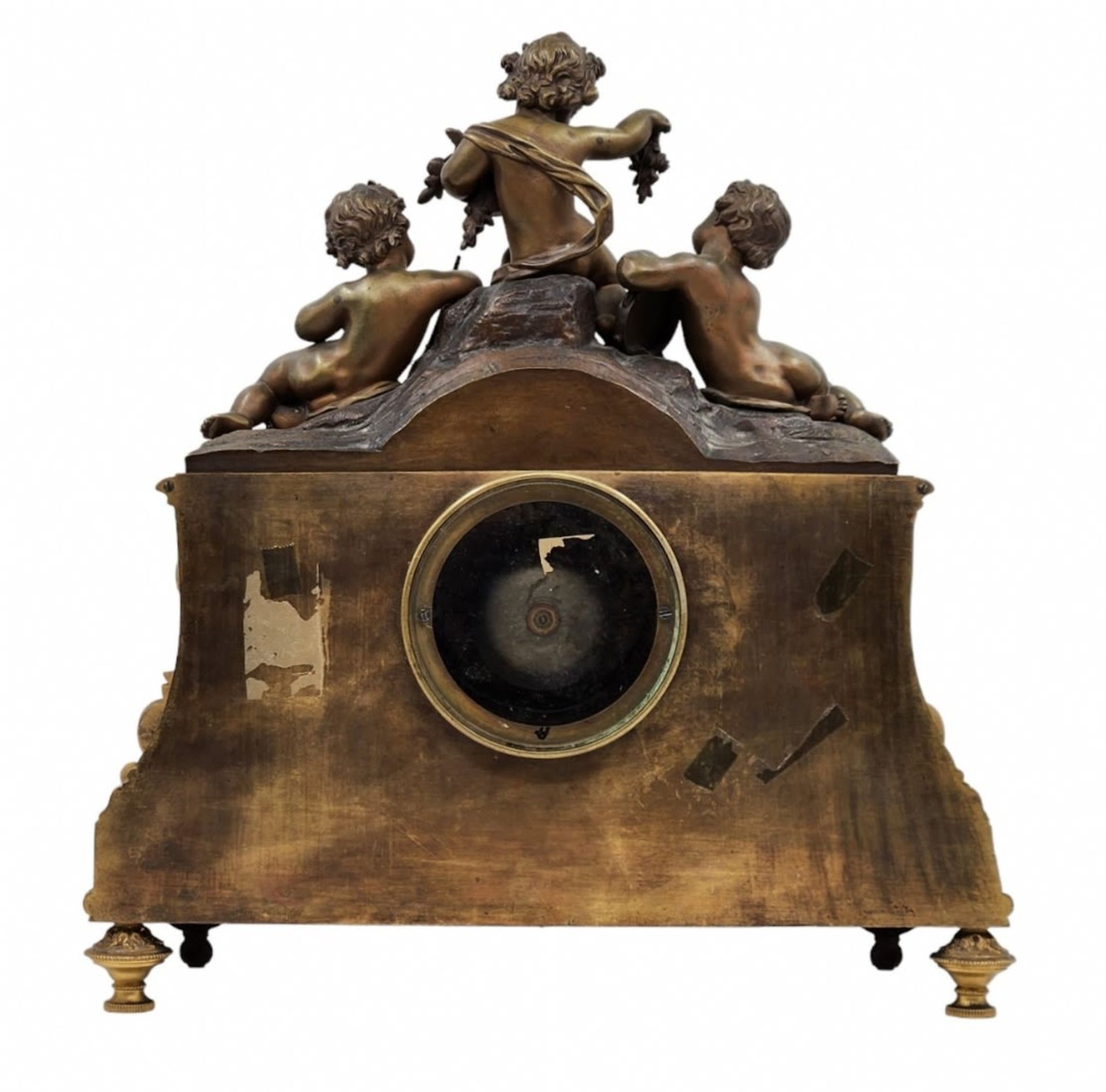 Antique French mantle clock, from the 19th century, made of bronze and white marble, the head is - Image 3 of 19