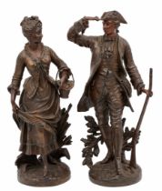 A pair of antique French sculptures from the last quarter of the 19th century, made of spelter,