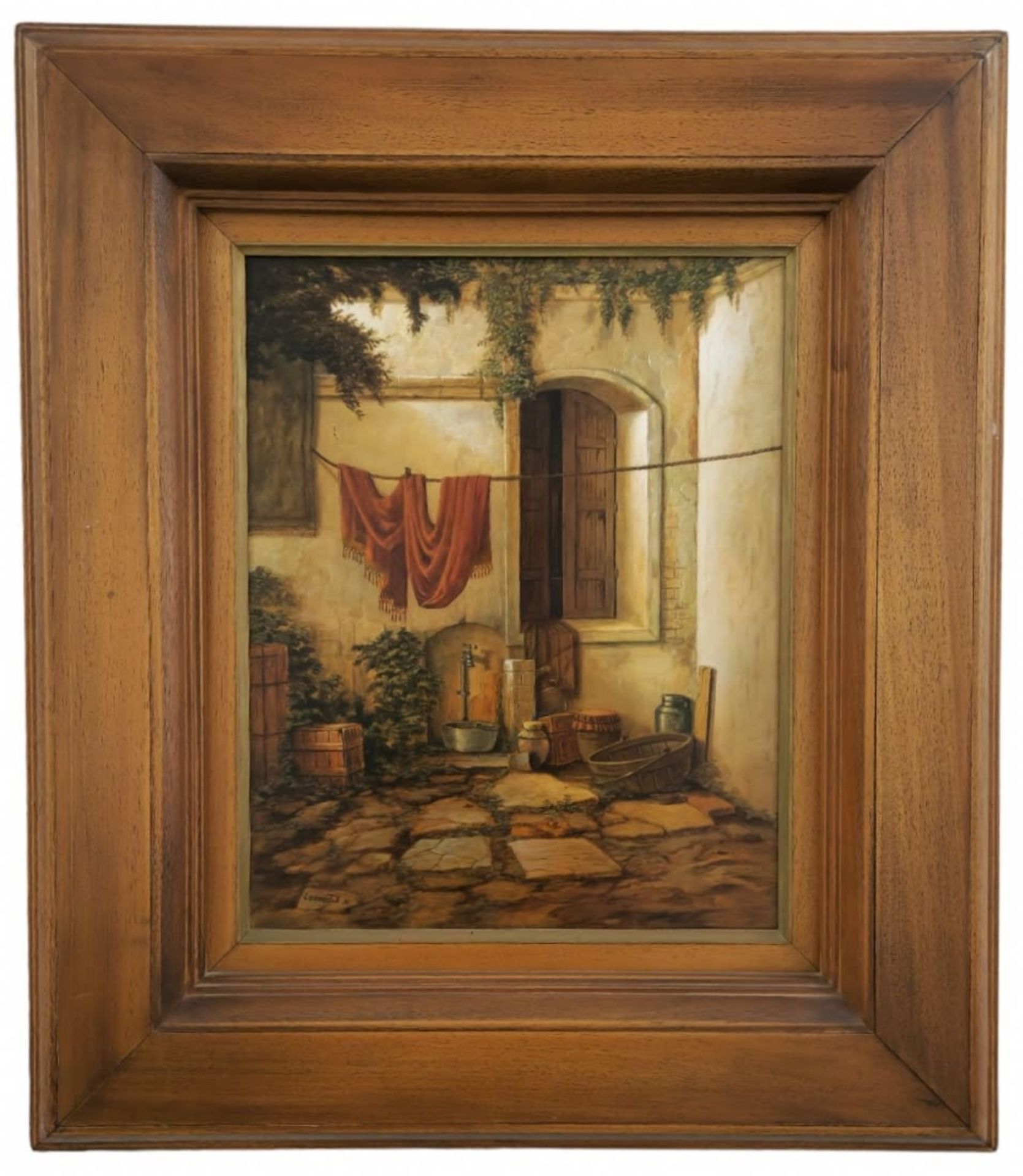 'The courtyard of the house' - Moni Leibovitch, oil on panel, signed, Dimensions: 44.5X35.5 cm, - Image 2 of 4