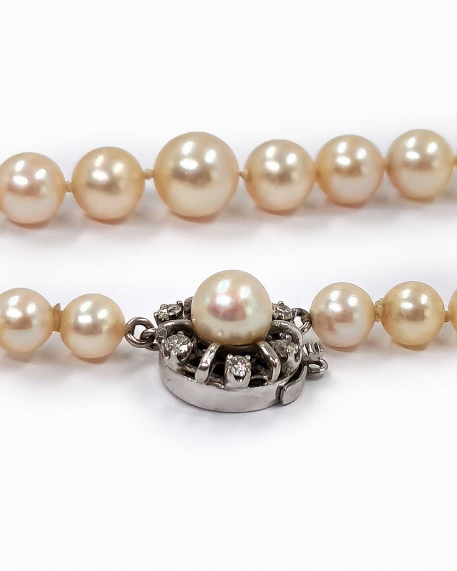 An antique pearl necklace from the 1920s, interwoven with sea pearls of different sizes, a bracket - Bild 5 aus 6