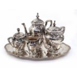 Viennese silver tray from 1840 and 4 other German art nouveau serving dishes, manufactured: