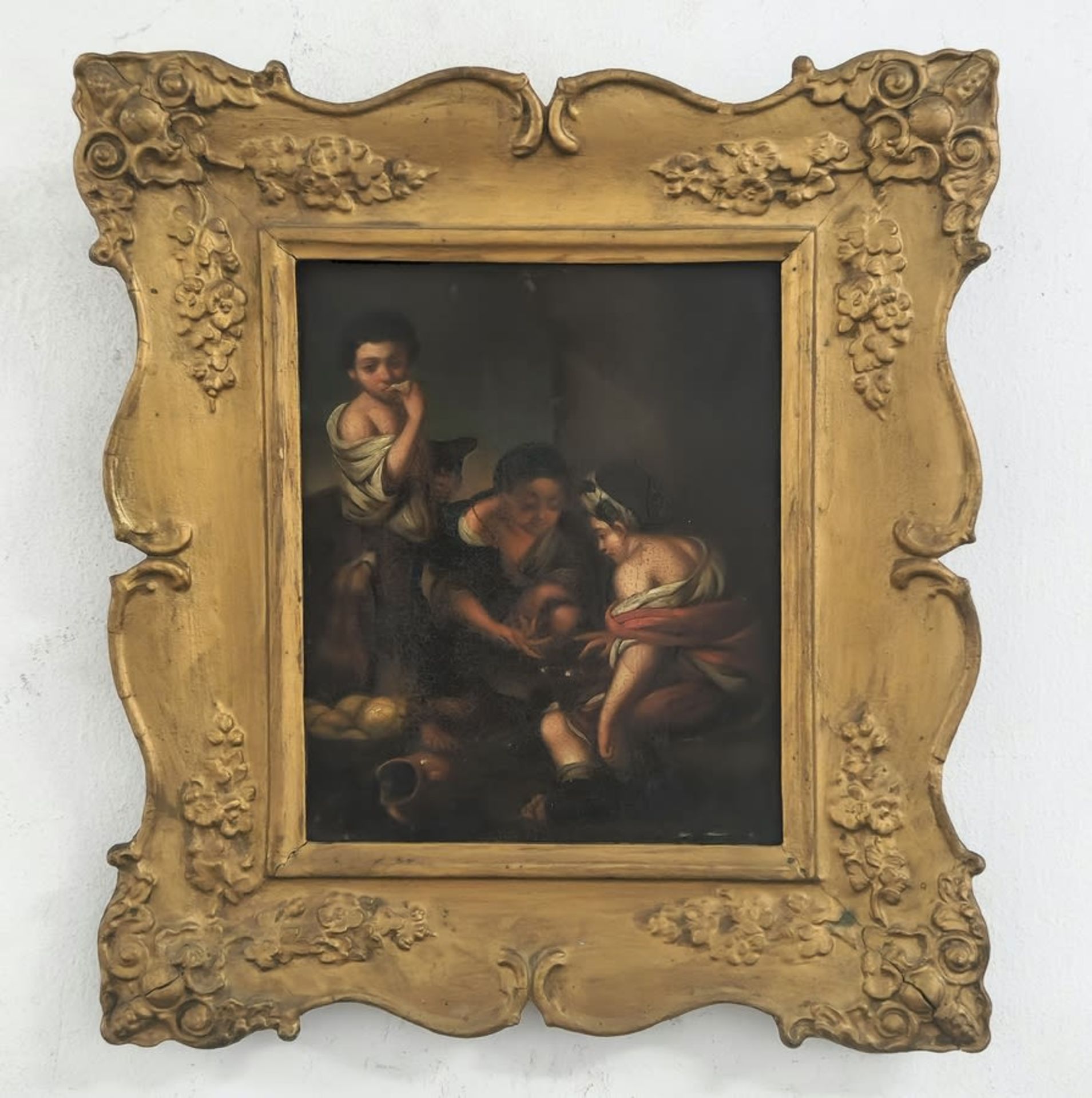 Antique painting, based on famous painting 'Beggar Boys Playing Dice', By Spanish artist 'Esteban