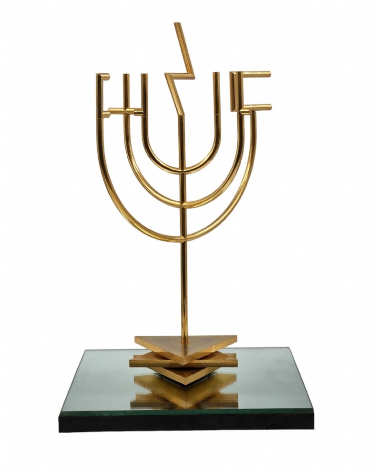 Yaacov Agam - 'Peace Menorah', kinetic, modular sculpture, in the form of a menorah, made of gold- - Bild 5 aus 9