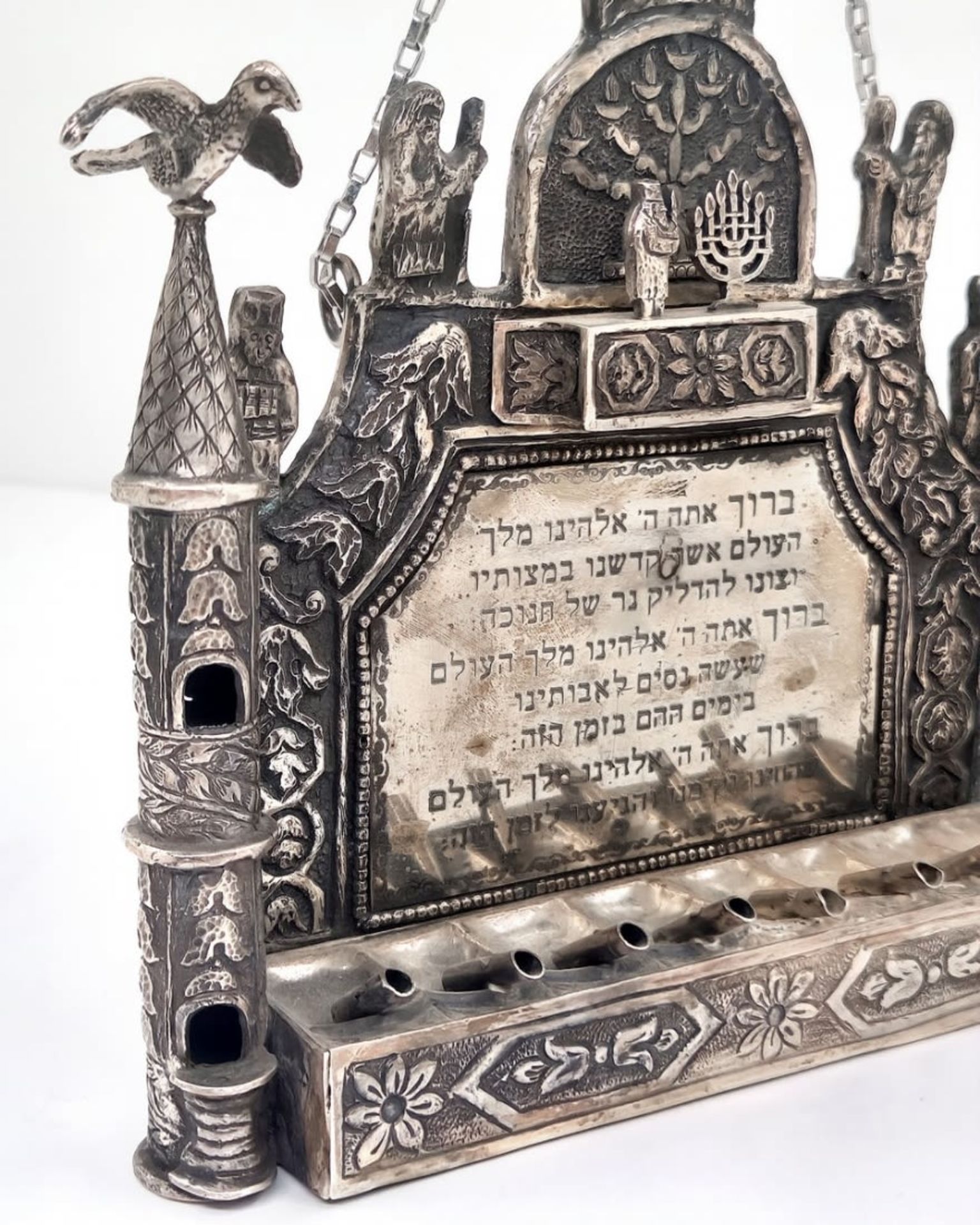 Hanukkah menorah made of 'sterling' silver (925) goldsmith's signature with initials: 'A.N' and - Bild 5 aus 7