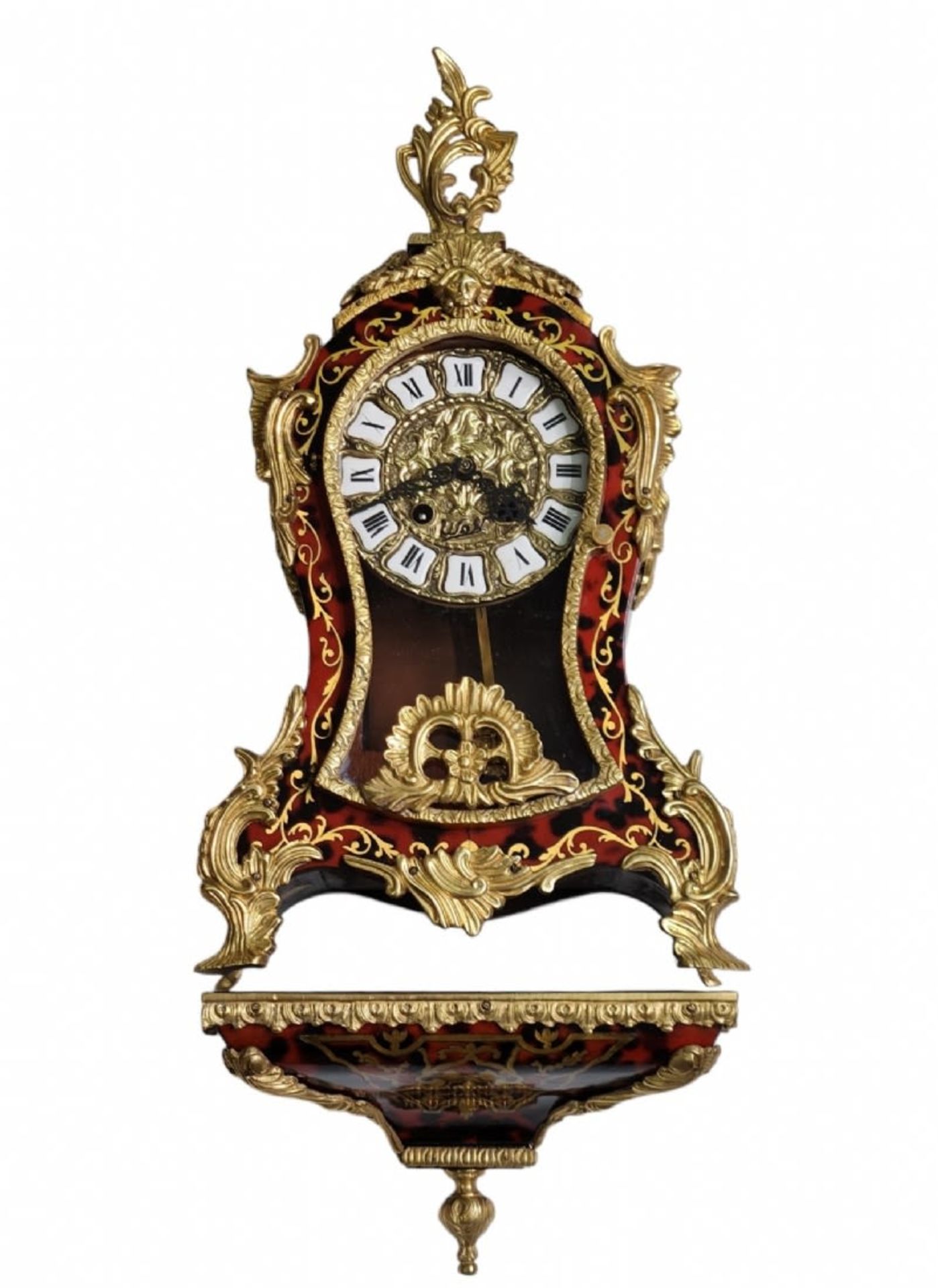 Antique French Bracket Clock, in the style of Andre Charles Boulle and a matching shelf (Wall - Image 2 of 13