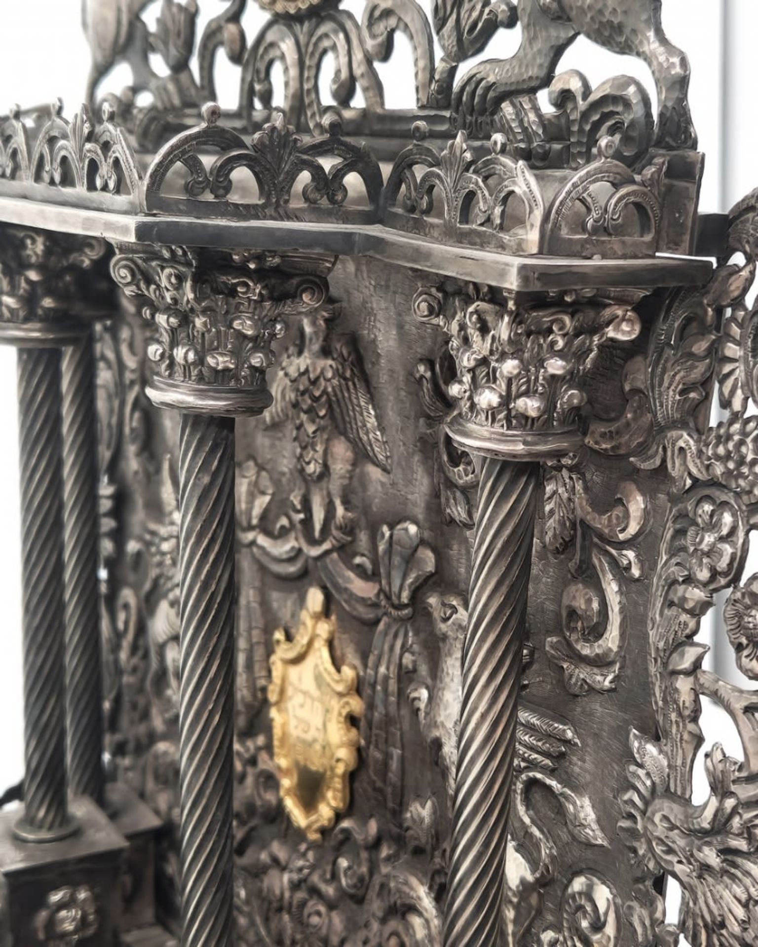 Luxurious and large Hanukkah menorah, very impressive and made from silver in repousse technique., - Image 10 of 13