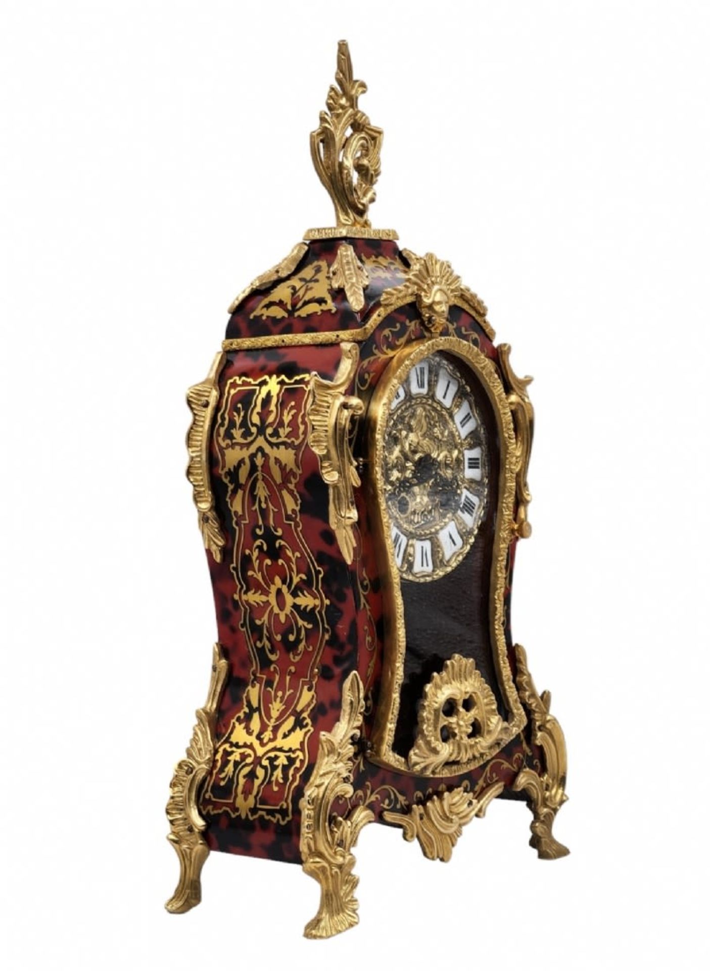 Antique French Bracket Clock, in the style of Andre Charles Boulle and a matching shelf (Wall - Image 9 of 13