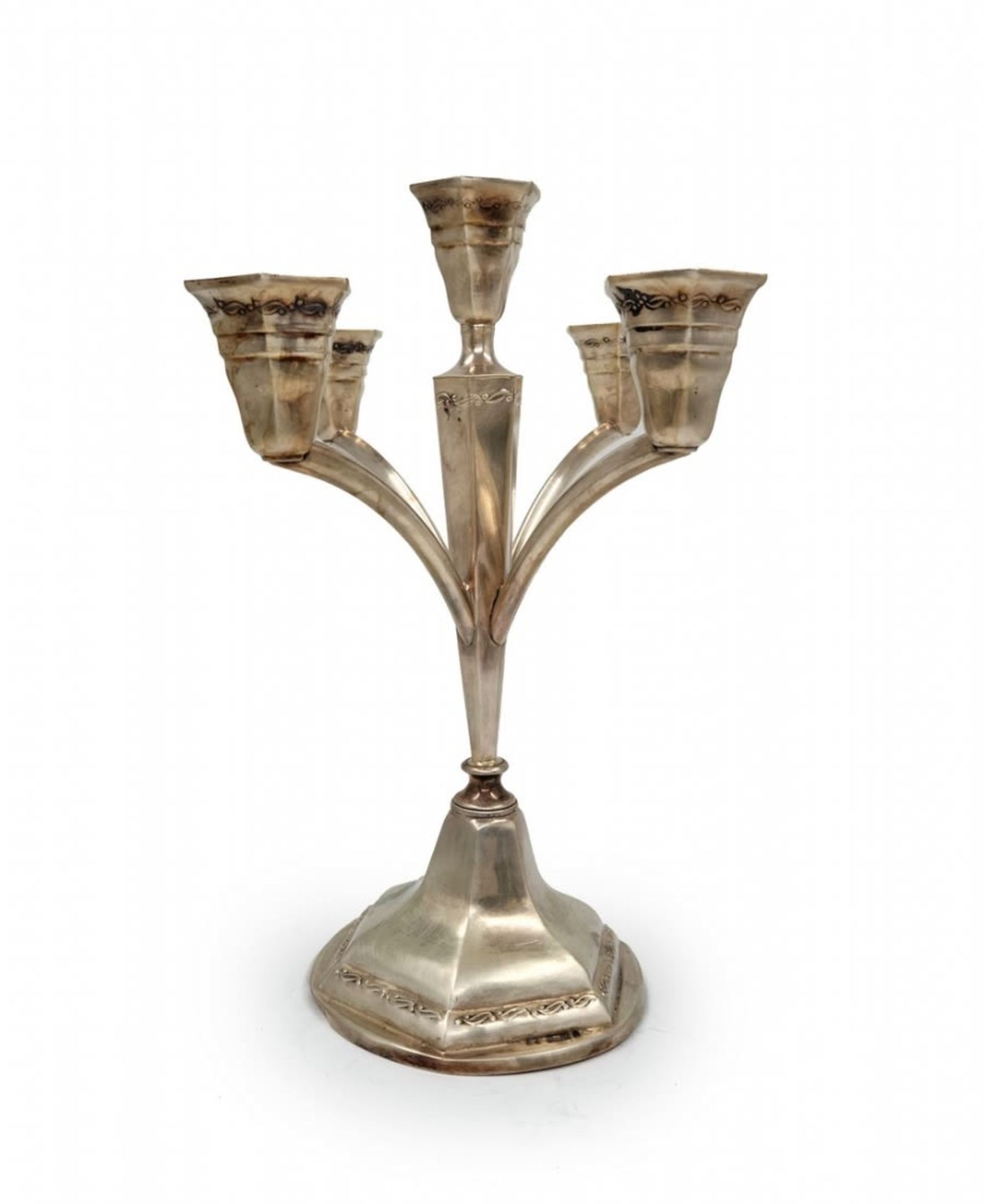 A silver candlestick for five candles, made by the 'Hazorifim' company, made of '800' silver, - Image 3 of 8