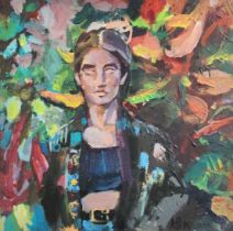 'Flower woman' - Adam Simmonds, acrylic on canvas, unframed, signed and dated 2023 and bears the