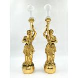 A pair of table lamps made of spelter, old wiring (recommended to be replaced), Condition