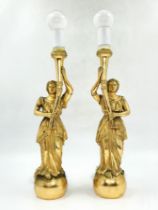 A pair of table lamps made of spelter, old wiring (recommended to be replaced), Condition