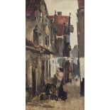 George Hendrik Breitner (Dutch painter. 1857-1923) - 'Woman hanging laundry' - old Dutch painting