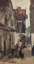 George Hendrik Breitner (Dutch painter. 1857-1923) - 'Woman hanging laundry' - old Dutch painting