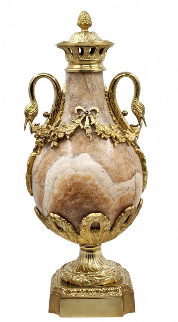 A pair of heavy and impressive French vases in the Louis XVI style, made of natural marble and - Image 6 of 14