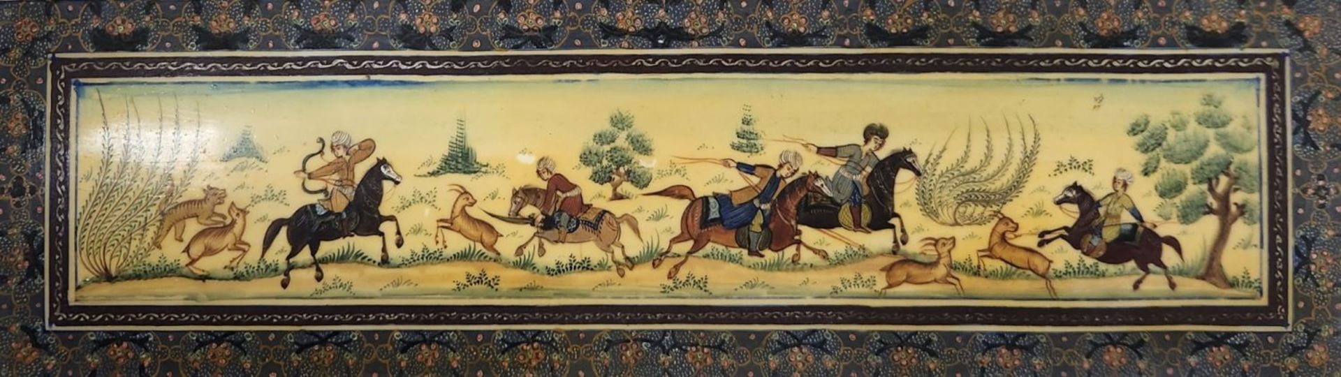 A pair of high-quality hand-painted Persian miniatures on bakelite boards (sheets)., one signed in - Bild 3 aus 4
