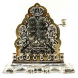 Menorah made of sterling silver (925), signed, in the model of a pair of lions and a royal crown,