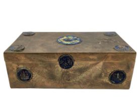 An antique Chinese tabletop box, more than a century old, made of brass and decorated with enamel,