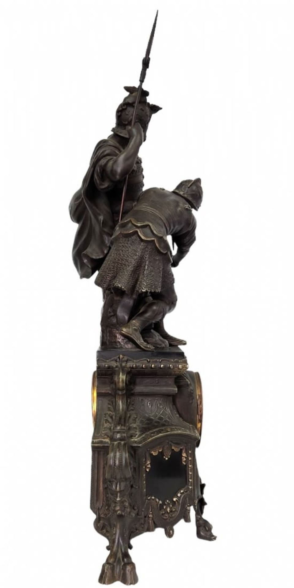 Large antique French mantel clock, magnificent and particularly impressive, made of Spelter, the - Image 4 of 24