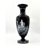 An antique English (Victorian) glass vase, made by 'Mary Gregory Glass', made of black 'onyx
