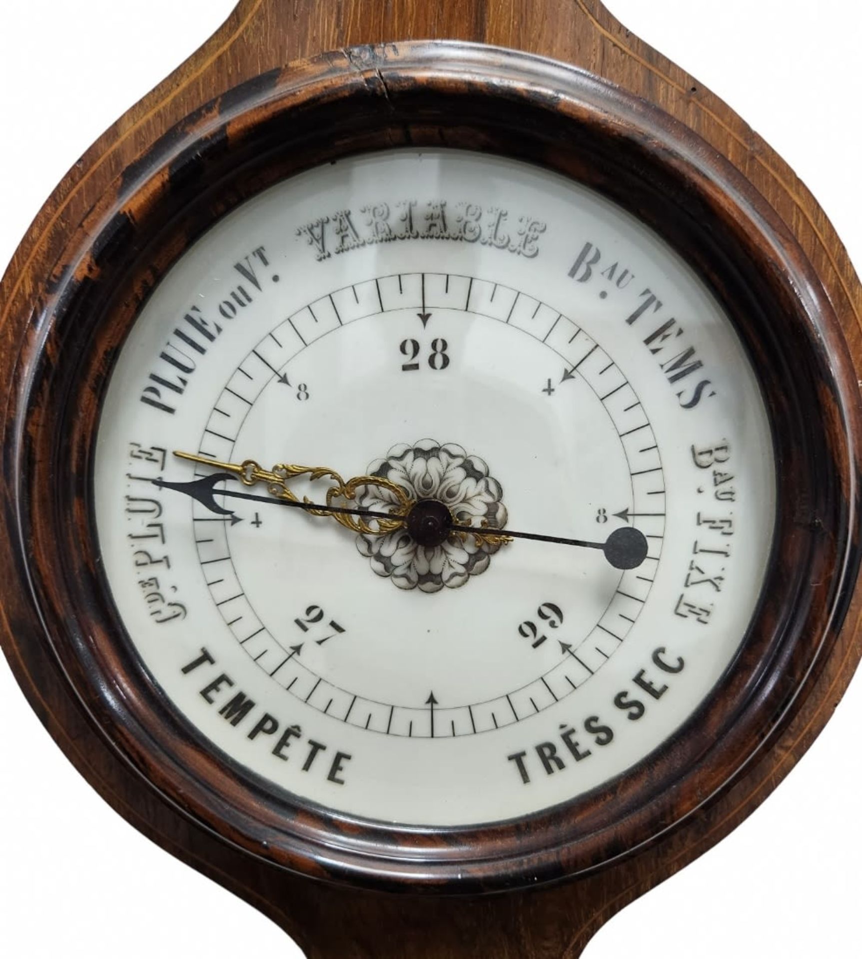 Antique French barometer, for hanging on the wall, made of wood and glass, Width: 27 cm, Height: - Bild 3 aus 3