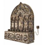 A large decorative Menorah, impressive, in the Turkmen style, made of silver-plated metal and set