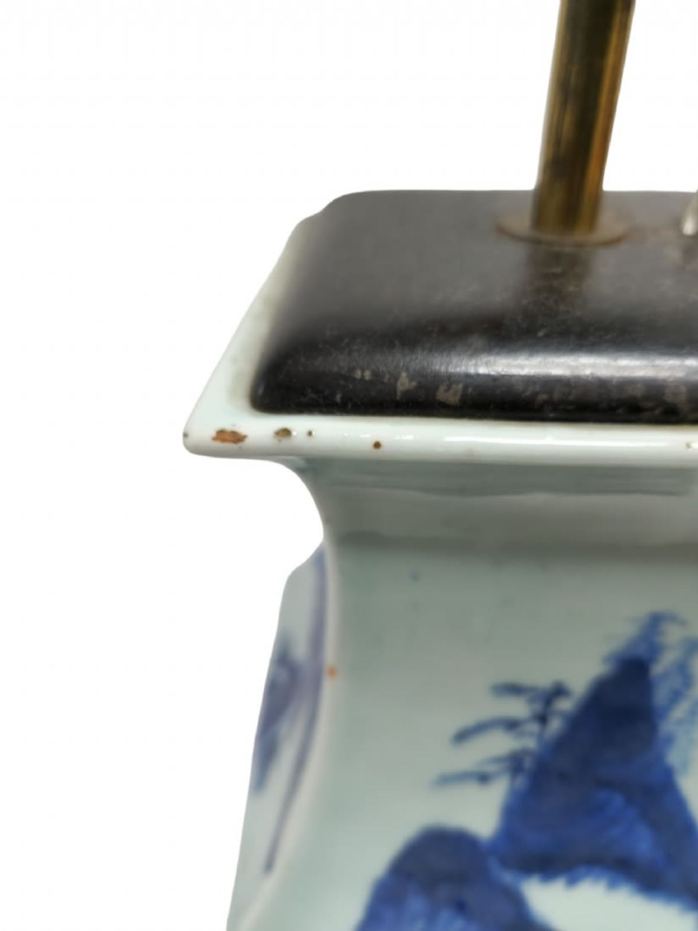 Chinese base (leg) for a table lamp, a square blue and white porcelain jug, wooden base and - Image 4 of 5