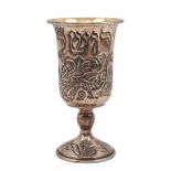 Silver Kiddush cup, '925' sterling silver, gold-plated on the inside, decorated with the inscription