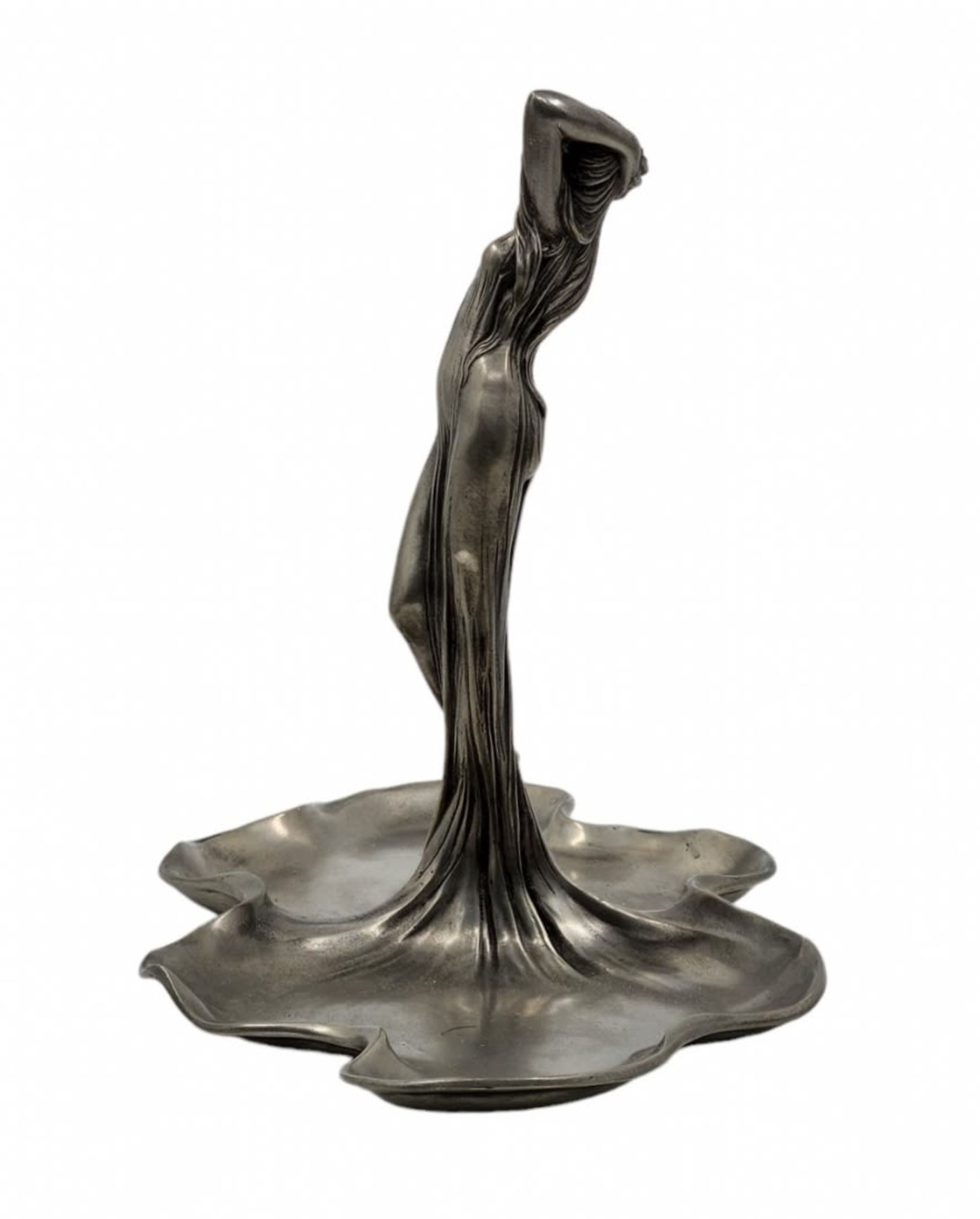 Table centerpiece in Art Nouveau style, made of pewter, signed, Total height: 23 cm, Length: 35 - Bild 4 aus 7