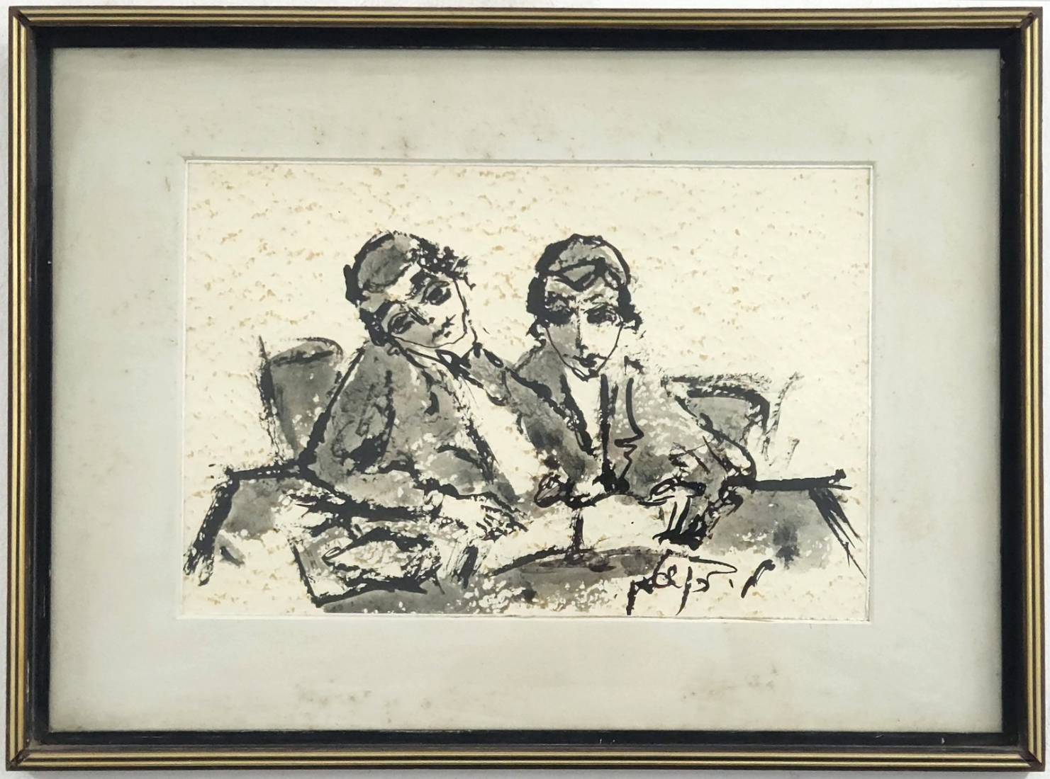 Moshe Bernstein - 'Two Jewish students' - watercolor on paper, signed, painted on textured paper