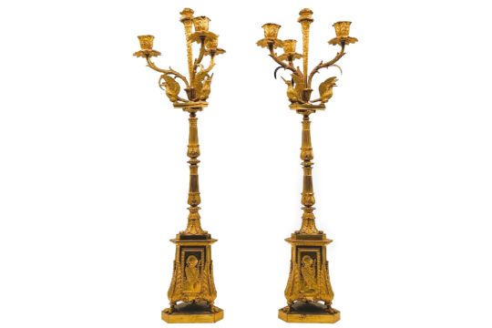 Pair of antique French candelabras, Napoleonic period, antique French candelabras made of gold- - Bild 1 aus 5