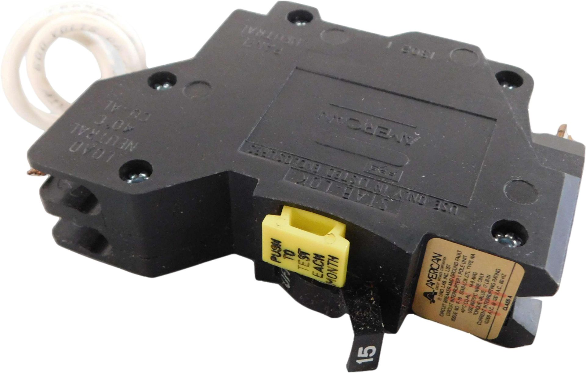 1x Federal Pacific Electric NAGF15 Miniature Circuit Breakers (MCBs) 1P 15A 120V 50/60Hz 1Ph