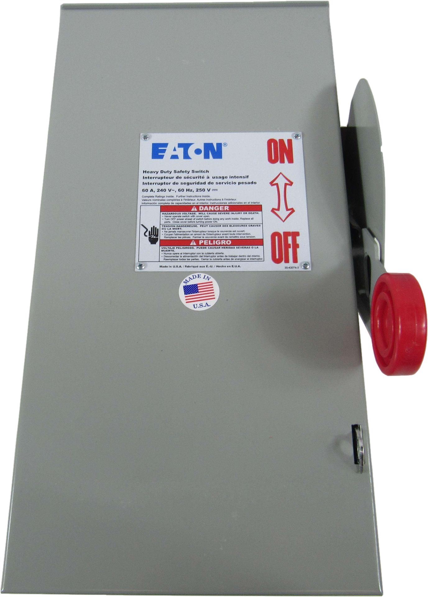 1x Eaton DH322FRK Heavy Duty Safety Switches DH 3P 60A 240V 50/60Hz 3Ph EA NEMA 3R