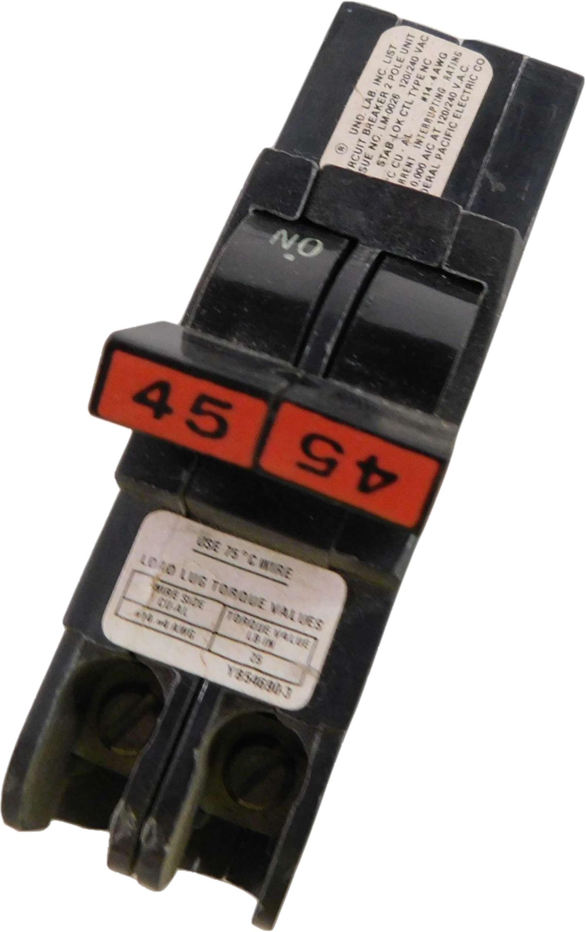 2x Federal Pacific Electric 0245 Miniature Circuit Breakers (MCBs) 2P 45A 240V 50/60Hz 1Ph
