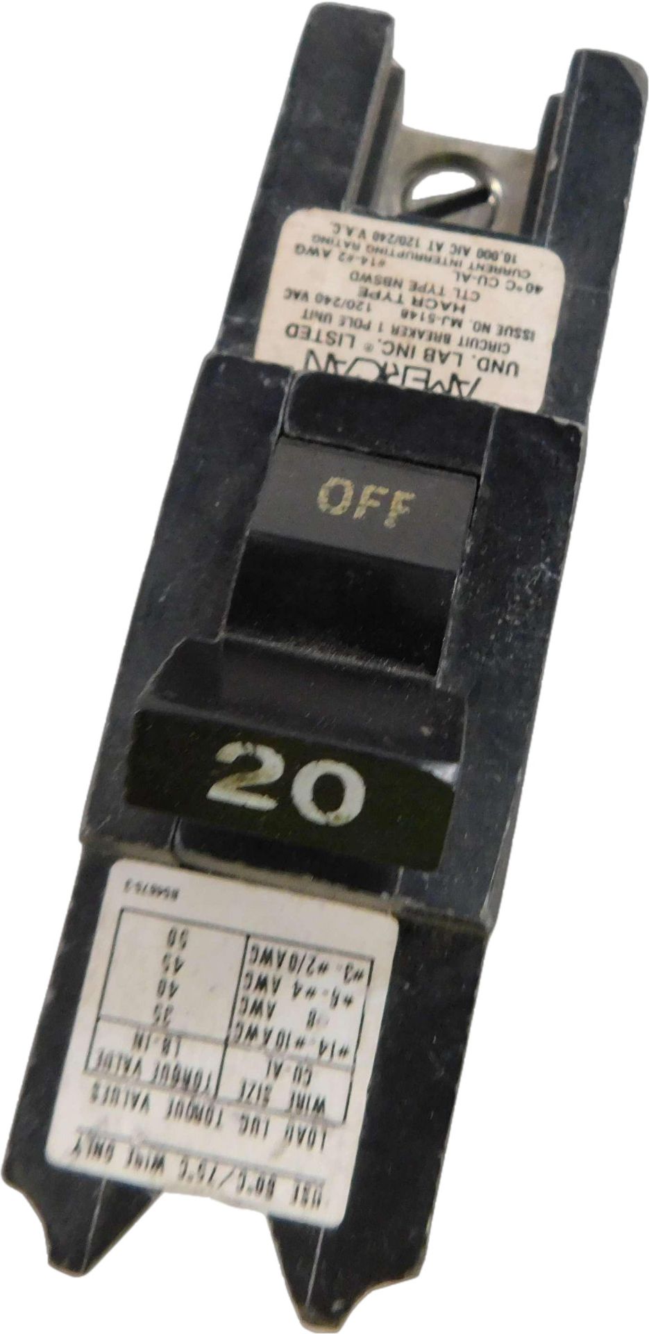 1x Federal Pacific Electric NBSWD120 Miniature Circuit Breakers (MCBs) 1P 20A 240V 50/60Hz 1Ph